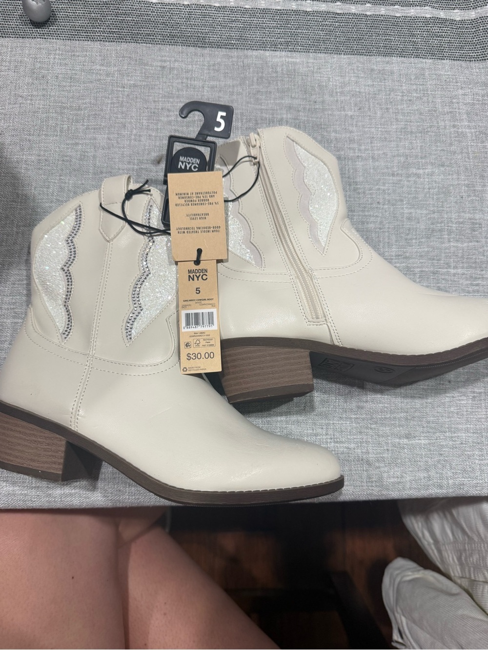 Madden NYC Kids Cream Glitter Ankle Booties